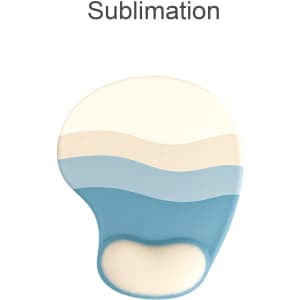 A Lightweight Bean Gel Pad in blue with creamy white wave patterns and a rounded shape. It features a logo.