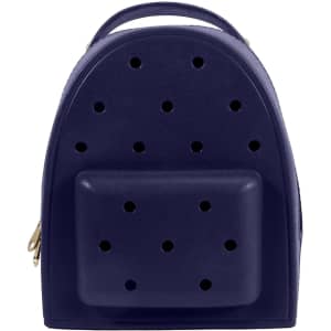 A navy blue EVA Holes Backpack featuring a rounded shape and multiple perforations. Includes a front pocket and handle.