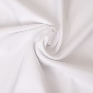 A smooth, white fabric with a soft texture, featuring a swirling pattern. Suitable for table covers.