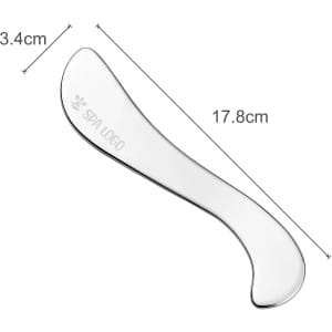 A translucent facial Gua Sha massage tool in an elongated shape, measuring 17.8 cm in length.