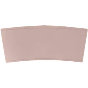 A leather cup sleeve in a soft pink hue, featuring stitching details and a simple design.