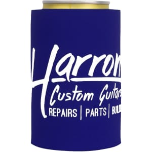 A drink bottle stubby holder in blue featuring a logo. Suitable for keeping beverages cold.