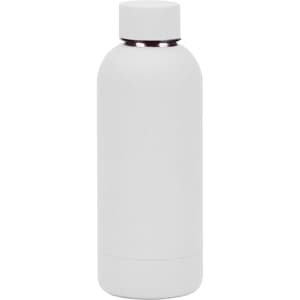 A drink bottle made of recycled stainless steel, featuring a sleek white design and an insulated structure.
