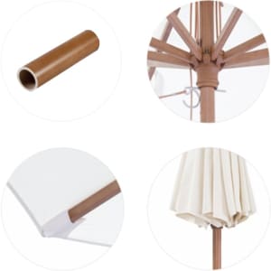 A 2x2m wind-resistant square outdoor umbrella with a brown pole and white fabric canopy, featuring a branding logo.
