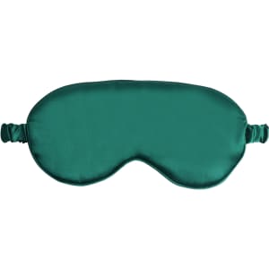 A satin sleep mask in a rich teal colour, featuring an elastic band for a comfortable fit.