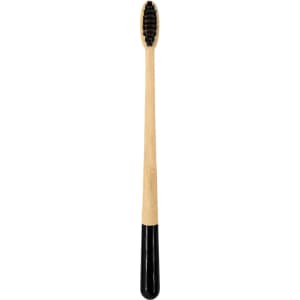 A large conical handle toothbrush with a bamboo body and a black-painted handle. Features soft bristles.