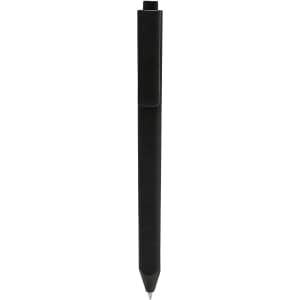 A triangular grip pen in solid black with a clip and retractable tip, featuring a simple design and branding.