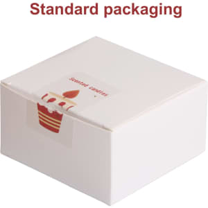 A white box containing Hat Shape Candles, featuring a simple design and a branding logo on the front.