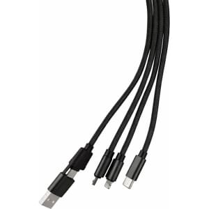 A custom shape light-up charging cable in black, featuring multiple connectors and a keyring attachment.