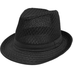 A black mesh breathable top hat with a contrasting band around the base. Features a stylish, lightweight design.