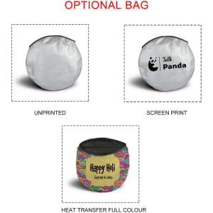 A circular, portable car sun shade available in different designs, including an unprinted option and two printed versions.