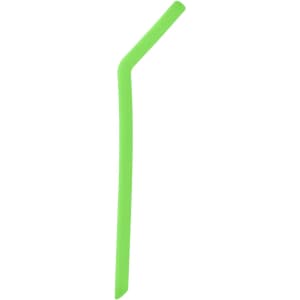 A reusable silicone straw in bright green, featuring a flexible design, suitable for drinking beverages.