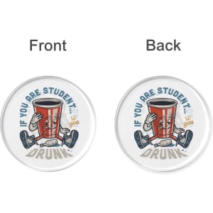 A round, clear acrylic coaster featuring a drink cup design with colourful graphics on both sides.