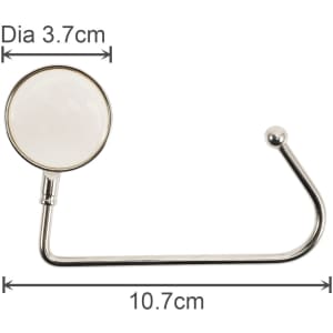 A round straight desk hook in silver with a white circular holder, measuring 3.7 cm in diameter and 10.7 cm long.