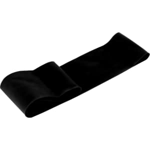 A black latex fitness resistance band with a continuous loop design, suitable for various workouts.