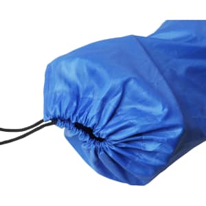 A blue fabric bag with a drawstring closure, designed for storing portable items.
