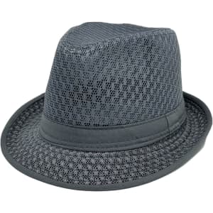 A grey mesh breathable top hat with a stylish brim and a smooth band. It features a logo on the side.