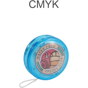 A blue yoyo featuring a design with a water polo ball and logo in the centre.