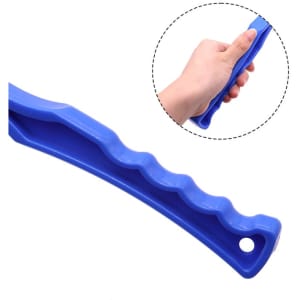 A blue ball thrower featuring a textured grip for easy handling and a hole for hanging.