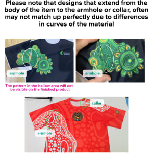 A long-sleeved T-shirt featuring a vibrant red and black design with green patterns, including a logo.