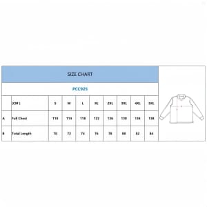 A size chart for the "100% Polyester Milk Silk Unisex Sublimation Retro Loog Sleeves POLO Football Jersey" in various measurements.