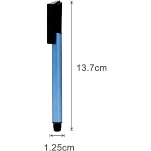A blue stylus USB pen with a black top, measuring 13.7 cm in length and 1.25 cm in diameter.