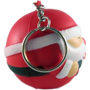 A red Santa stress reliever keyring featuring a smiling Santa with a white beard and a keychain loop.