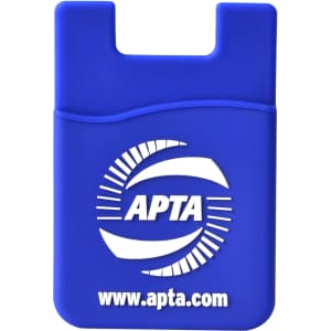 A blue moulded smart wallet featuring a wavy design and a logo. Ideal for storing cards or small items.