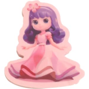 A custom-shaped pink TPR eraser featuring a cute character with purple hair and a flower in her hair.
