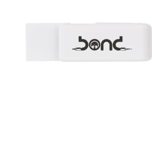 A white flash drive with a logo, featuring a clip design for easy attachment.