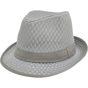 A grey mesh breathable top hat with a soft brim and a textured pattern. It features a matching band around the base.
