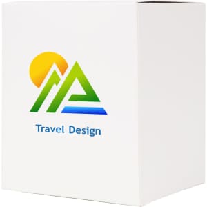 A large square white gift box with a green logo and sun design, featuring dimensions of 105 x 130 x 105mm.