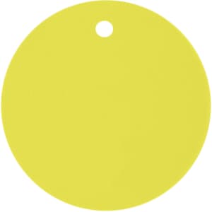 A drink bottle cover in bright yellow, circular shape with a hole at the top for easy attachment.