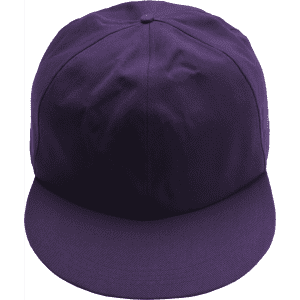 A giant purple baseball cap with a flat brim and a structured crown. It features a logo.
