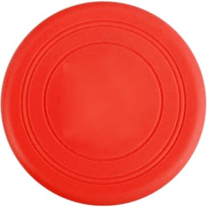 A red silicone frisbee with a smooth surface and circular shape, featuring a subtle ring pattern.