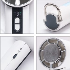 A white high-speed cooling fan with a digital display, a clip, and a fan grille design.