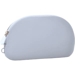 A grey silicone organiser pouch with a rounded shape and zip closure, featuring a small tag.