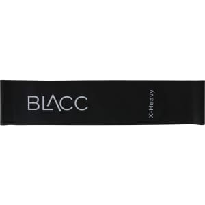 A black latex resistance band with a logo, labelled as "X-Heavy."