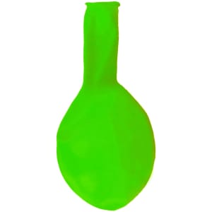A green 30cm balloon with a tapered end, featuring a smooth surface and a rounded shape.