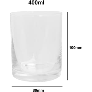 A clear 400ml whiskey glass with a cylindrical shape and subtle textured design. Features a branding logo.
