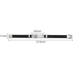 A metal buckle latch bracelet featuring a sleek design with a silver buckle and a black strap, measuring 213mm in length.