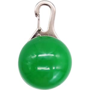 A green LED light with a metal clip, designed for dog walking.