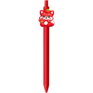 A red PVC pen featuring a cute character design of a bear holding a heart-shaped lollipop.