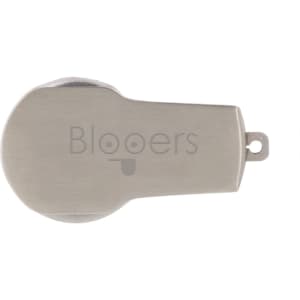 A metallic silver flash drive with a rounded design and a small loop for attachment.