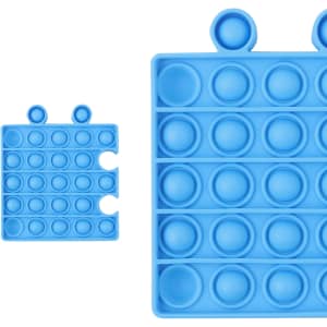 A blue Puzzle Shape Pop It Fidget Toy featuring multiple poppable bubbles in different shapes and sizes.