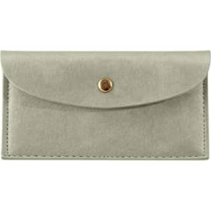 A light grey PU leather glasses pouch with a gold snap closure and a simple design.