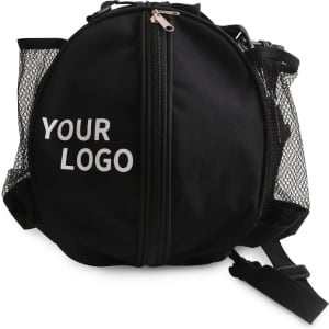 A black ball backpack with mesh side pockets and a zipper closure, featuring a logo on the front.