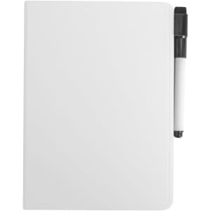 A5 whiteboard notebook in white with a black pen attached. Features a sleek, minimalist design.