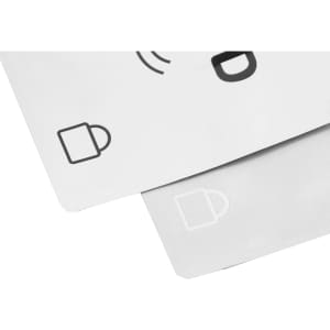 A white RFID passport holder with minimalist design elements and a logo.