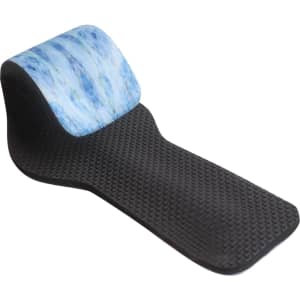 A drink bottle holder in black with a custom blue marble design on the top, featuring a textured grip.